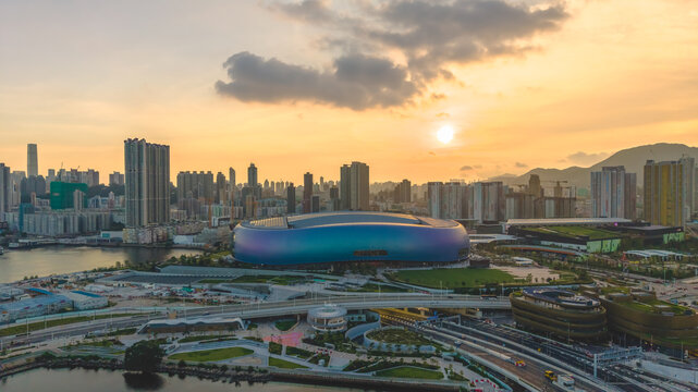 Hong Kong July 12 2026 KAI TAK. Sports park sunset.