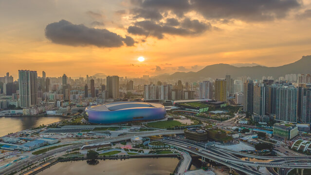 Hong Kong July 12 2026 KAI TAK. Sports park sunset.