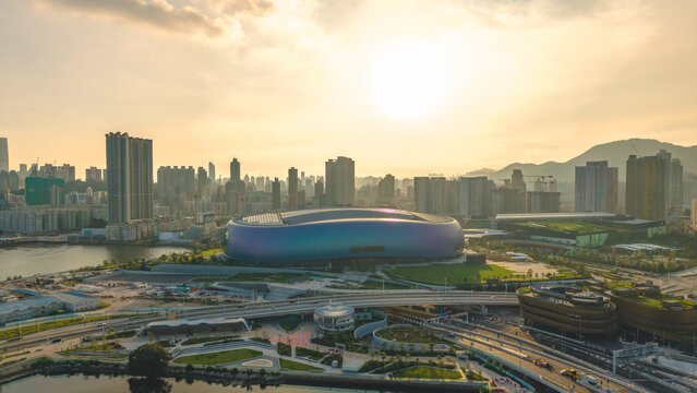 Hong Kong July 12 2026 KAI TAK. Sports park sunset.