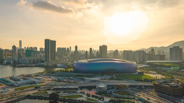 Hong Kong July 12 2026 KAI TAK. Sports park sunset.