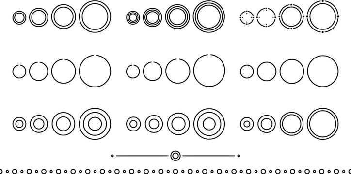 Set of geometric circle frames and dividers, abstract vector illustration transparent background