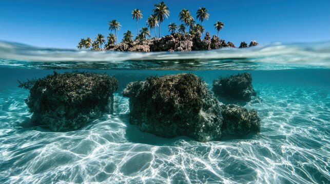 Tropical paradise above and below crystal clear turquoise waters