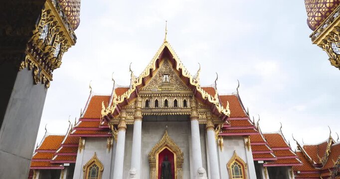 Wat Benchamabophit Marble floor Temple typifies the impressive and orderly traditional Thai architecture. Bangkok Thailand