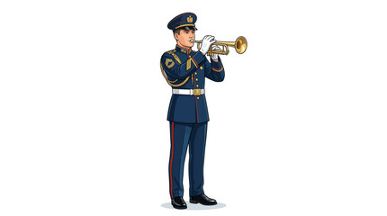Military Trumpet Player in Dress Uniform Vector Illustration © Dhiyak