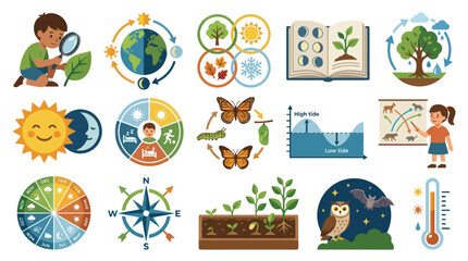 Fototapeta premium Flat Design Icons of Nature, Science, and Seasons for Education