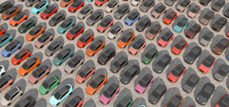 Aerial View of Cars in Large Parking Lot