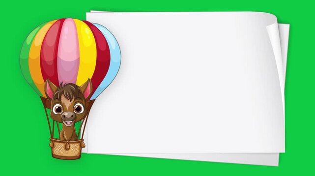 Cartoon Horse in Hot Air Balloon with Blank White Banner