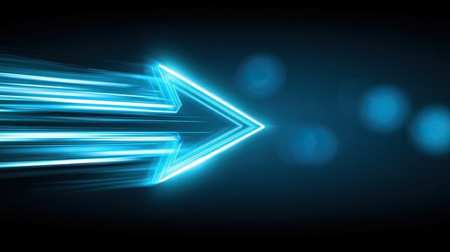 Glowing blue arrow streaking across dark background, symbolizing speed
