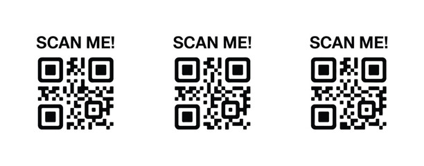 Fototapeta premium Scan me QR code frame on light background, smartphone scanning symbol, payment method, landing page interface, editable outline vector for web, apps, and digital design.