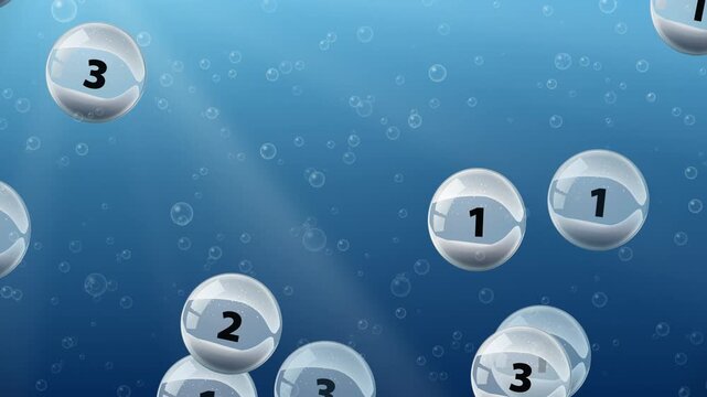 Numbered Air Bubbles Floating Through Deep Blue Underwater Ocean Current