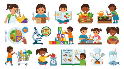 Fototapeta premium Healthy Eating Nutrition Education For Kids, Flat Vector Art
