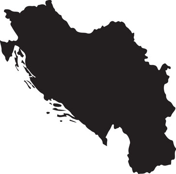 Black silhouette map of Yugoslavia isolated on white background representing historical geography and national borders