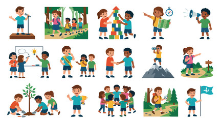 Fototapeta premium Kids and Children Activities Icons for Scouting and Education, Flat Vector Art