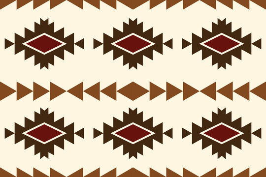 Southwestern tribal geometric seamless pattern vector illustration. Abstract native american design with diamond stars and arrow shapes. Traditional ethnic ornament for fabric, wallpaper, and rug.
