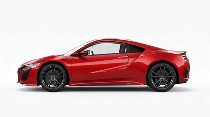 Naklejka premium Sleek Red Modern Supercar Side Profile View – High-Performance Luxury Sports Car Isolated on Clean White Studio Background