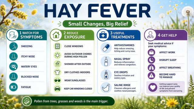 Informative Hay Fever Management Infographic with Allergy Relief Tips
