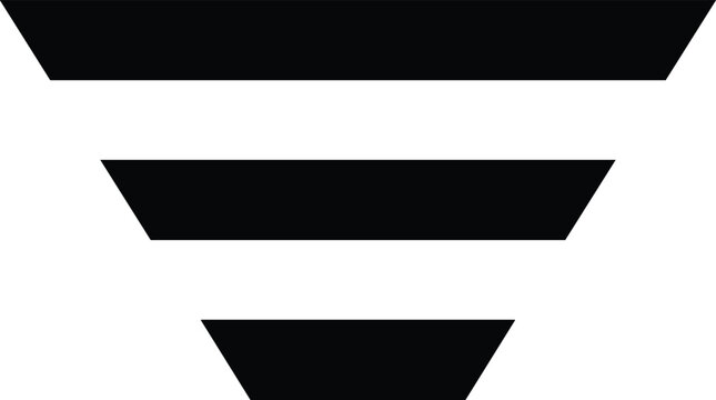 Minimalist geometric funnel icon vector illustration featuring abstract horizontal bars forming an inverted pyramid shape isolated on a clean white background.