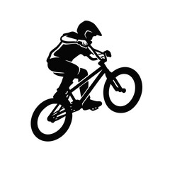 Obraz premium Teenager performing a trick on a BMX bike. Extreme sports and active lifestyle concept. Black and white vector silhouette