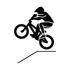 Obraz premium Teenager performing a BMX bike jump vector illustration. Young male cyclist silhouette doing a stunt. Black and white graphic isolated on transparent background