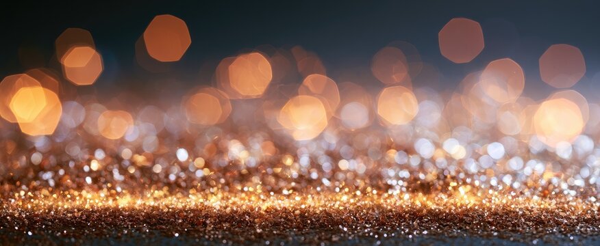 Soft focus amber and white sparkles against a dark blue background
