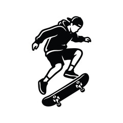 Fototapeta premium Teen boy skateboarder performing kickflip trick. Youth skater mid-air action vector illustration. Graphic isolated on transparent background