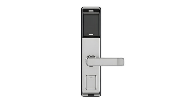 Modern electronic smart door lock with card reader isolated on transparent background