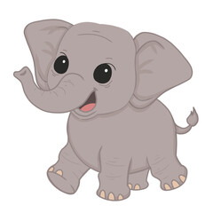 Naklejka premium Cute gray baby elephant cartoon graphic for childrens books, educational materials, nursery decor, and wildlife illustrations in print or web.