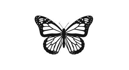 Monarch butterfly black and white silhouette with wing details © rams