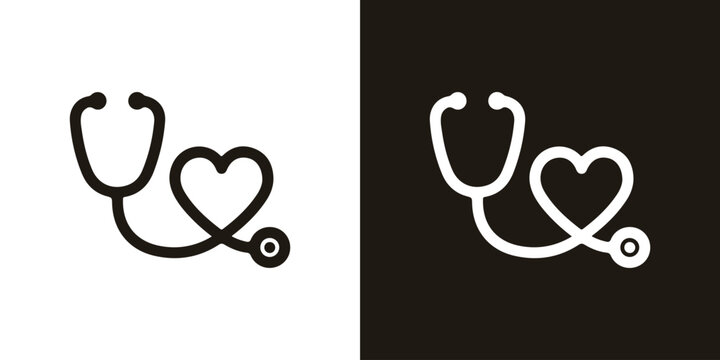 Health care logo design illustration. Abstract stethoscope design with love vector icon symbol