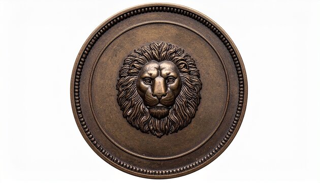 Bronze medallion with lion relief, intricate craftsmanship symbolizing strength, courage, and noble heritage.