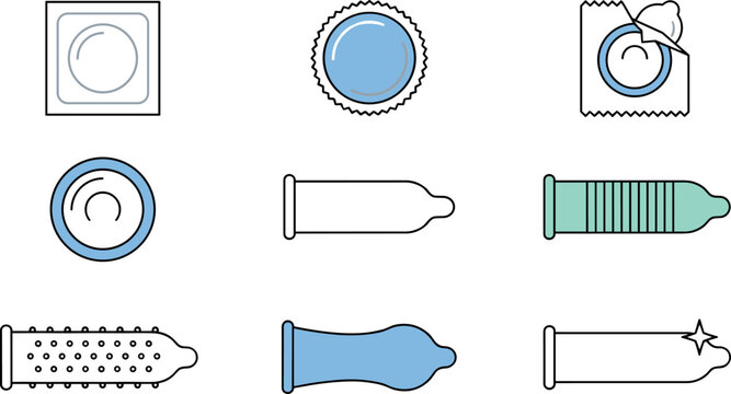 Condom Type Illustration Featuring Protection and Variety Scenes in Vector Artwork