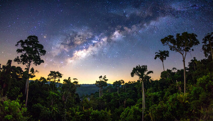Night sky over forest landscape