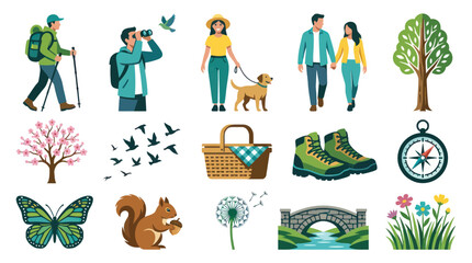 Fototapeta premium Flat Design Vector Illustration Set of Nature, Outdoor Activities, and Spring Recreation Icons