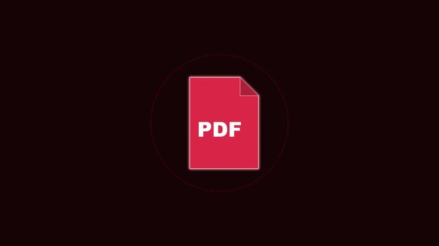 Pdf file animation, digital document concept, minimalist red for business and technology presentations 4k
