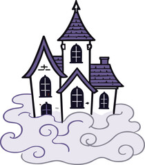 Naklejka premium Haunted house with clouds vector illustration