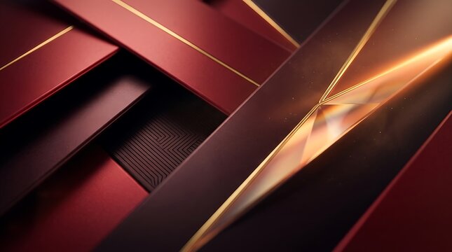 Glowing red and gold abstract geometric lines with sleek metallic groove, futuristic light streaks