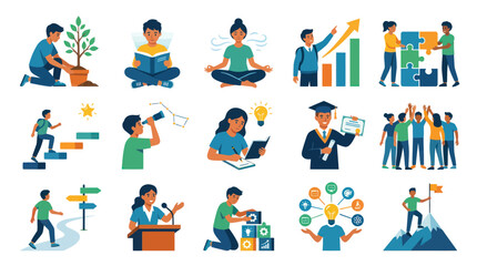 Fototapeta premium Flat Style Illustration of Education, Success, Teamwork, and Personal Growth Concepts