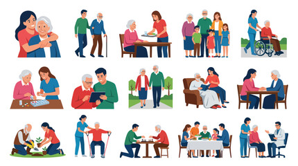 Fototapeta premium Diverse seniors receiving care and enjoying activities with family and caregivers