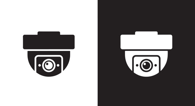 Security camera icons flat design vector illustration: Clipart, sticker - icon set - Line and glyph solid icon and logo template 