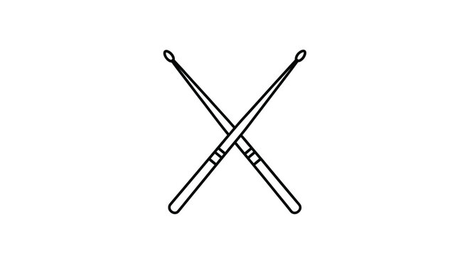 Musical percussion drumsticks crossed isolated line art