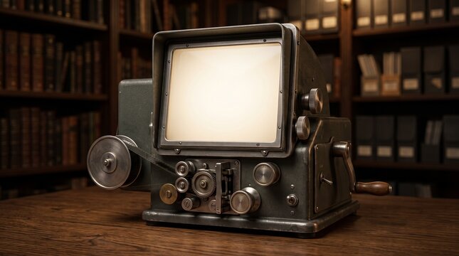 Vintage microfilm reader on an office desk