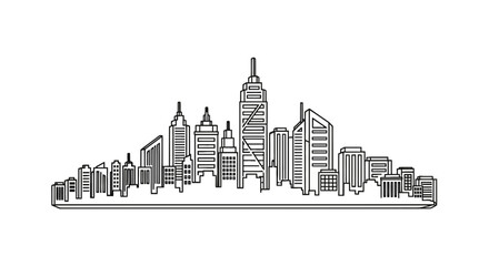 Obraz premium Modern urban city skyline with skyscrapers in line art style