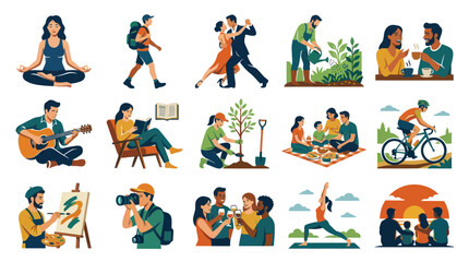 Fototapeta premium Flat Design People Enjoying Diverse Hobbies and Activities