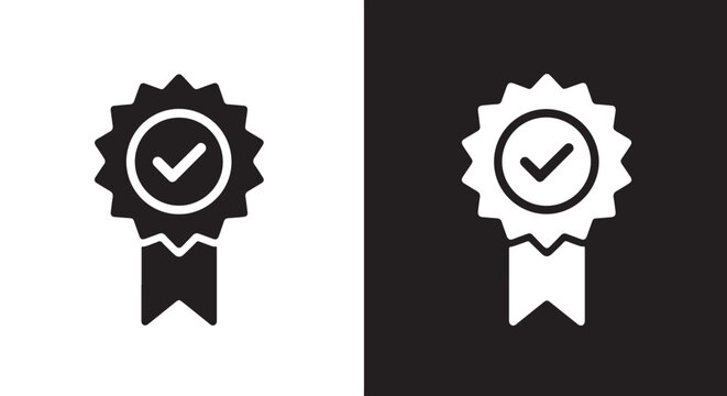 Quality approval badge icons flat design vector illustration: Clipart, sticker - icon set - Line and glyph solid icon and logo template 