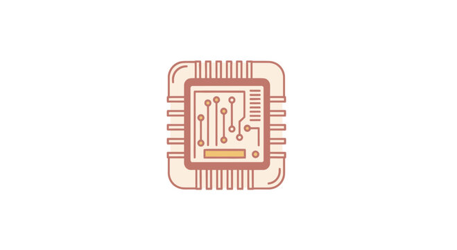 Computer microprocessor chip icon with circuit paths