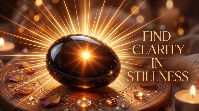 Mystical Black Obsidian Crystal Sphere Glowing with Light Rays, Representing Clarity and Stillness in Spiritual Practice