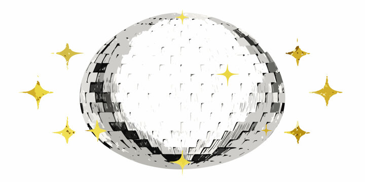 Disco ball with golden sparkles vector illustration on white background