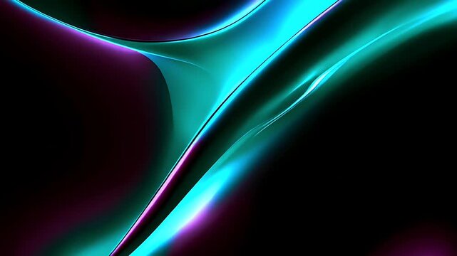 Abstract background with flowing neon blue and purple light waves on black.