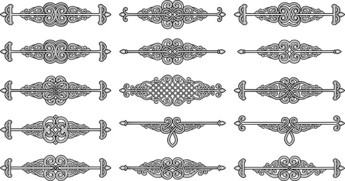 Set of vintage decorative dividers and ornaments for page design transparent background