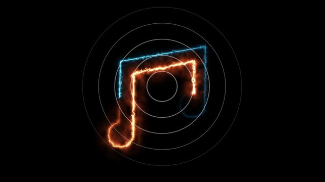 Neon sing music icon animation .A music icon typically features a musical note or symbol like a treble clef, representing audio playback , and the enjoyment of music and radio wave